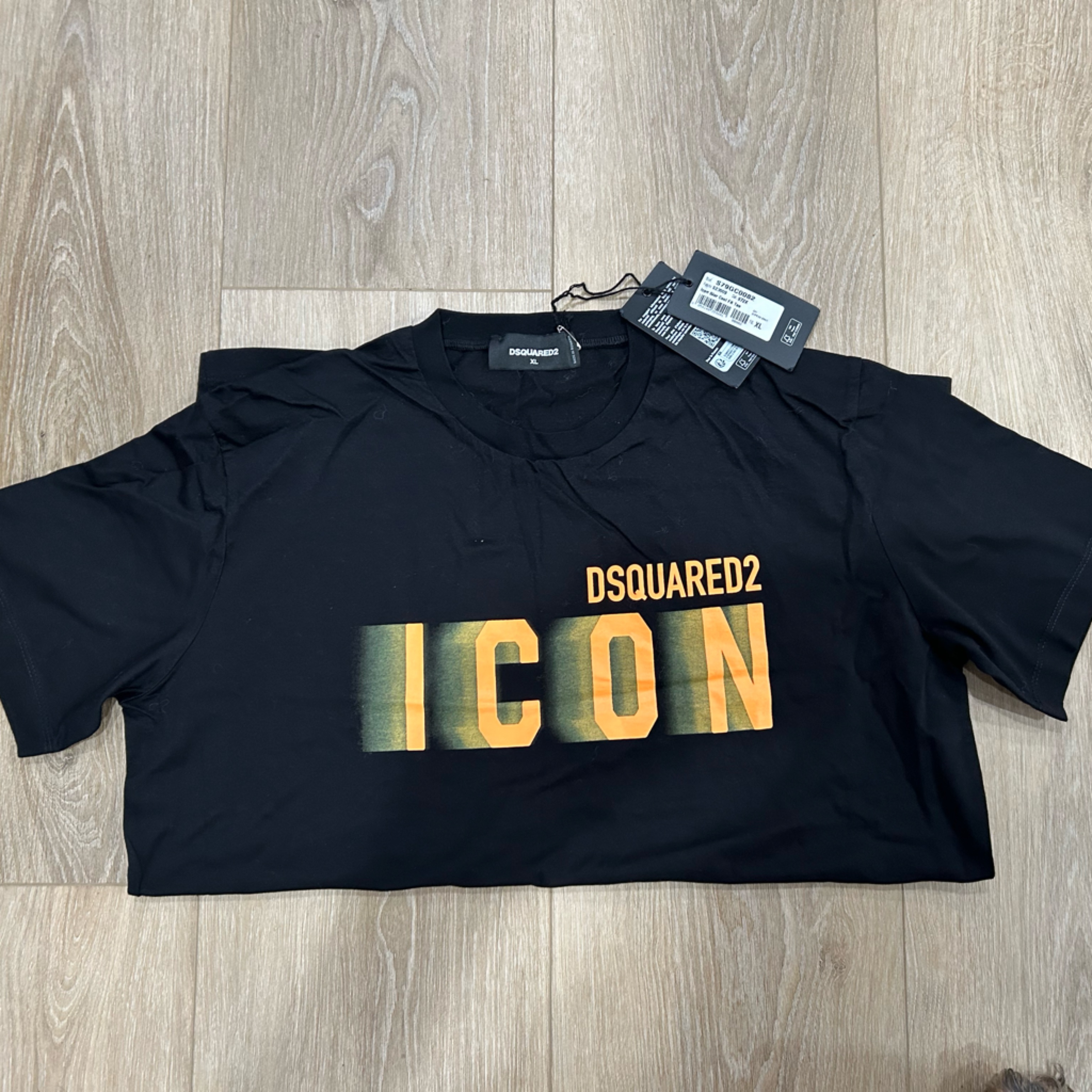 Dsquared2 Black Tee With Bold Orange Icon Print